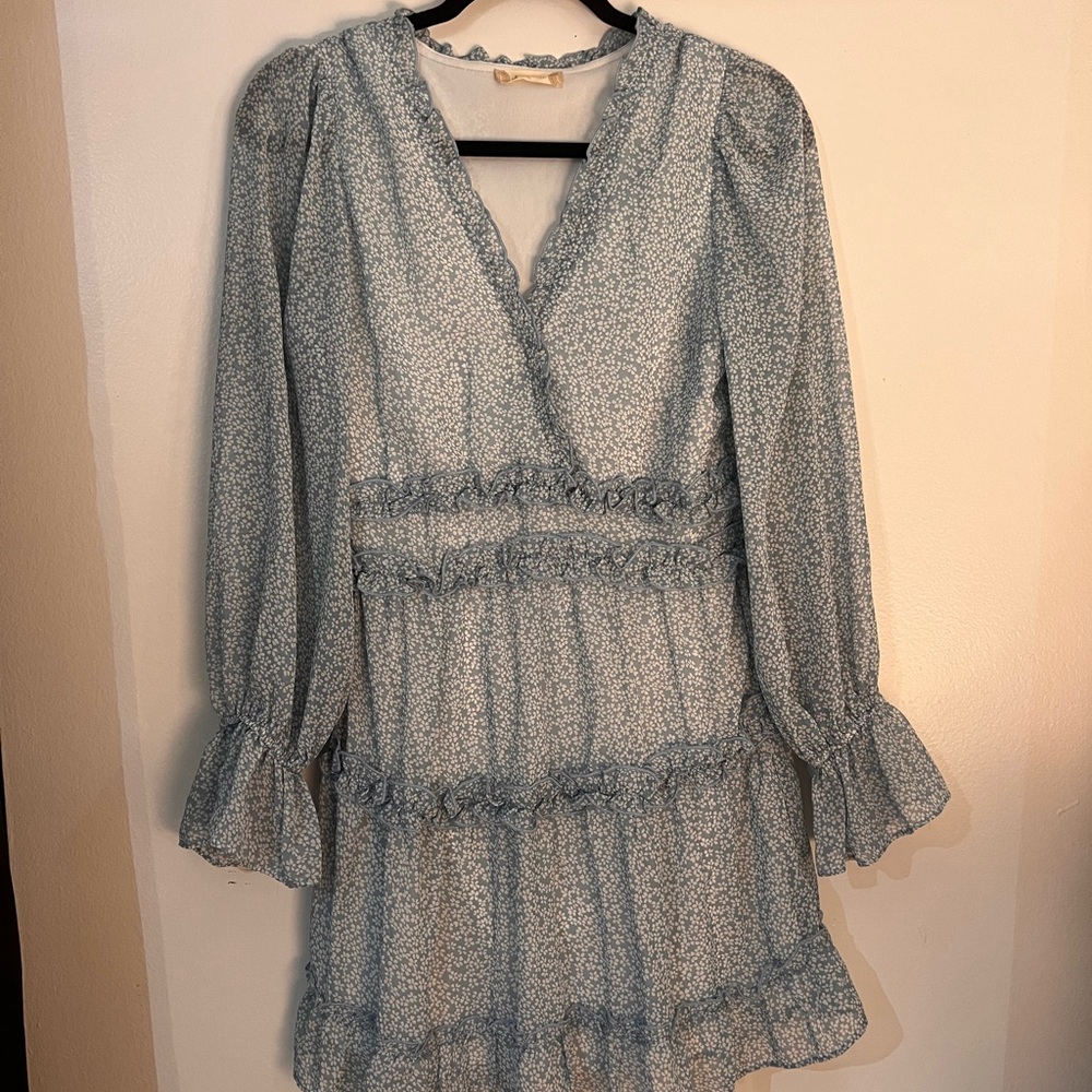 Light Blue Floral Long Sleeve Dress